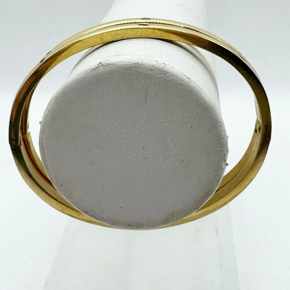 2 Gold Tone Bangle Bracelets With Rhinestone Details Stainless Steel Hinged